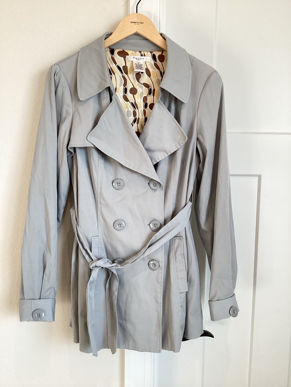 Vertigo Paris Belted Trench Coat Medium Light Grey